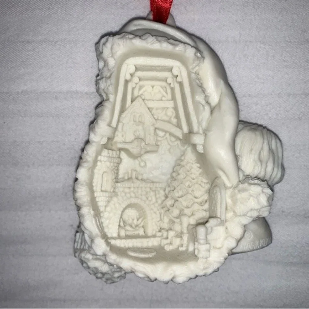 Vintage Mark Klaus White 3D Christmas Holiday Ornament Santa & boy 4260 10000